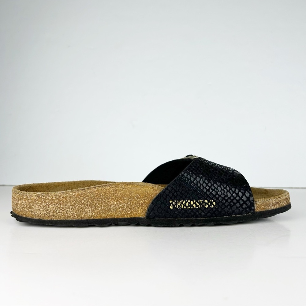 Birkenstock Madrid Shiny Black Snake Single Strap Sandals EU 39 US Ladies 8 - Picture 5 of 14